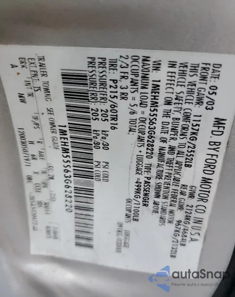 2003 Mercury Sable Ls Premium from USA, damaged, VIN 1MEHM55S63G628220